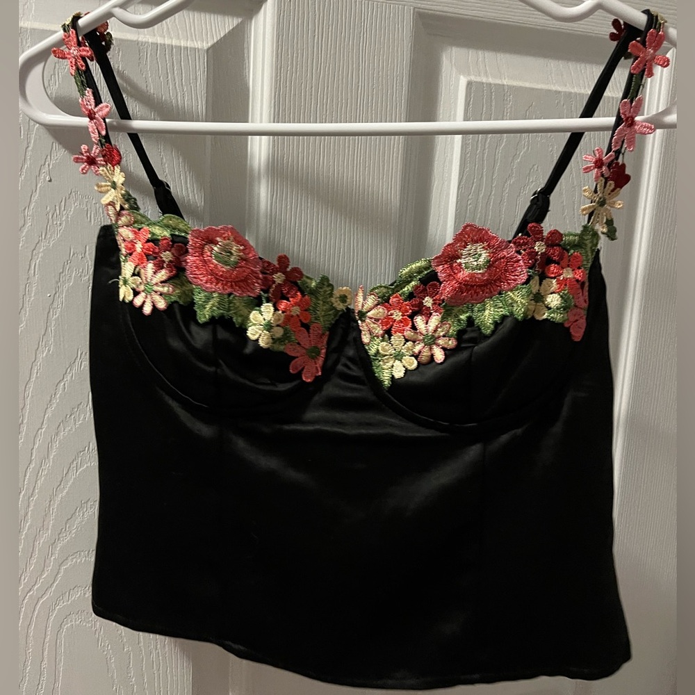 Princess Polly Floral Embroidered Black Camisole